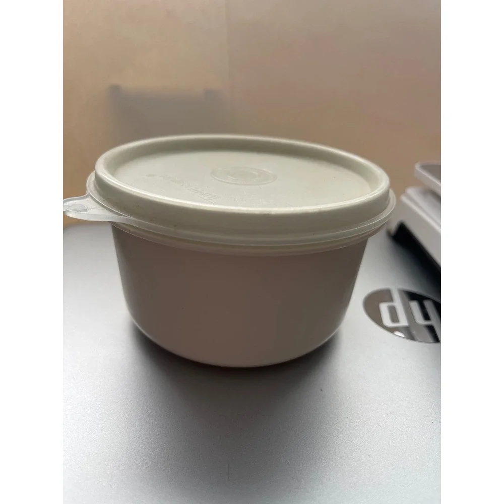 Vintage Tupperware Servalier Bowl Almond Cream Round Container with Lid 1557-11